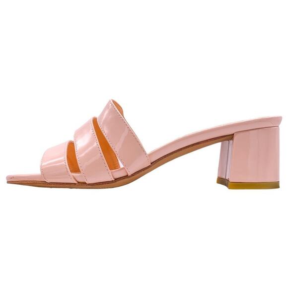 Marais USA Jane Mule Blush Pink Vegan Patent Slide Block Heel Sandals Size 7.5 - Picture 2 of 13